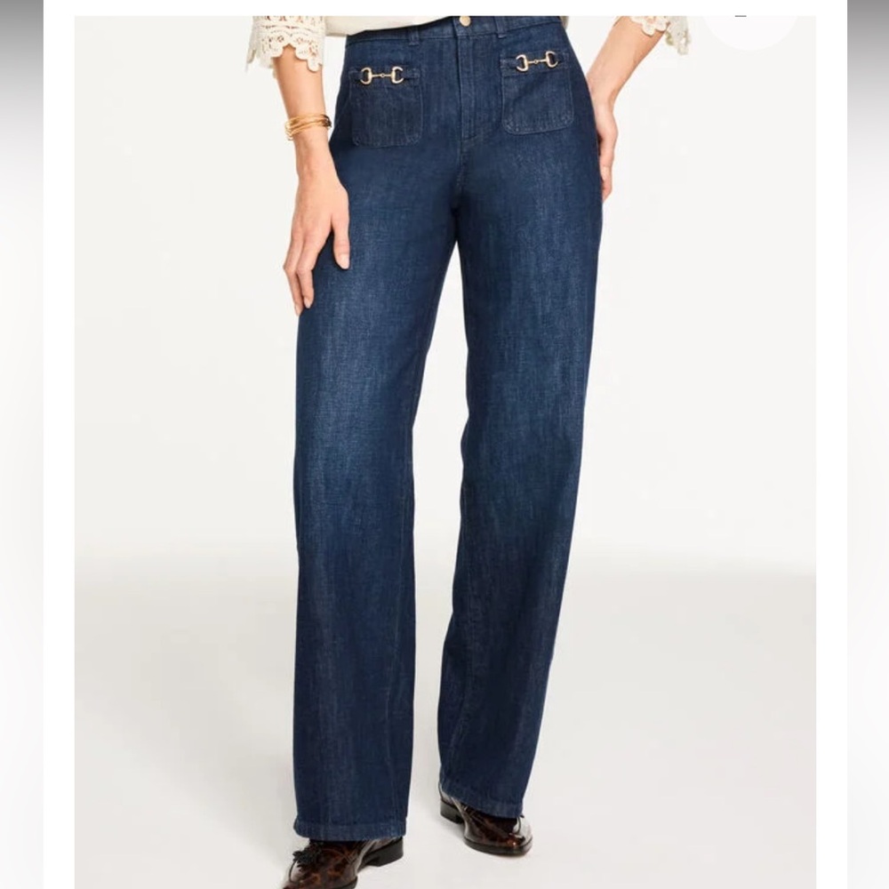 Talbots‎ Dark Blue Wide Leg Women's Relaxed Trouser Jeans Size 16W
